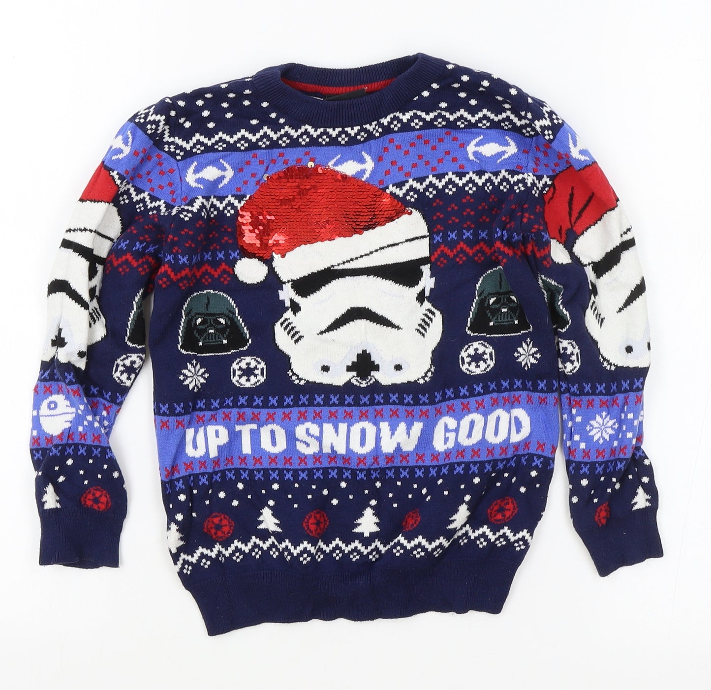 TU Boys Blue Round Neck Geometric 100% Cotton Pullover Jumper Size 6 Years Pullover - Christmas Star Wars