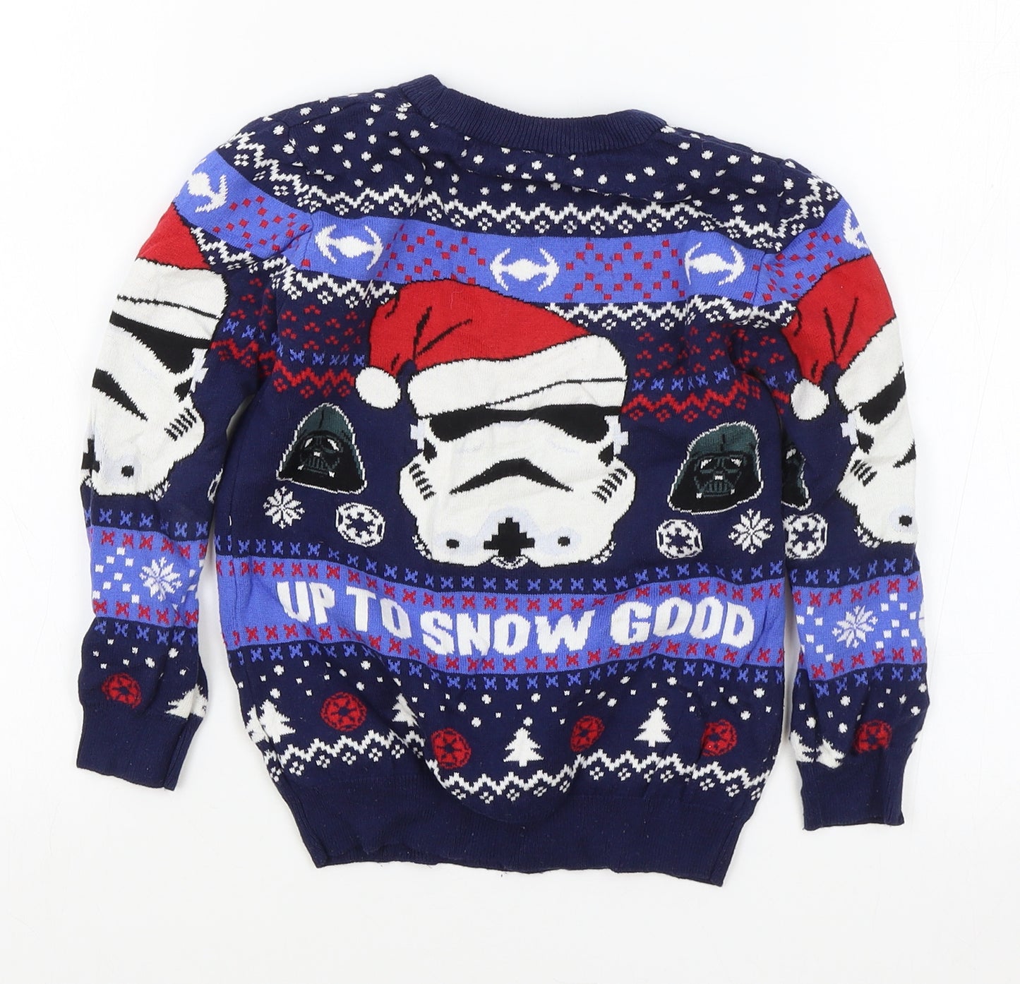 TU Boys Blue Round Neck Geometric 100% Cotton Pullover Jumper Size 6 Years Pullover - Christmas Star Wars