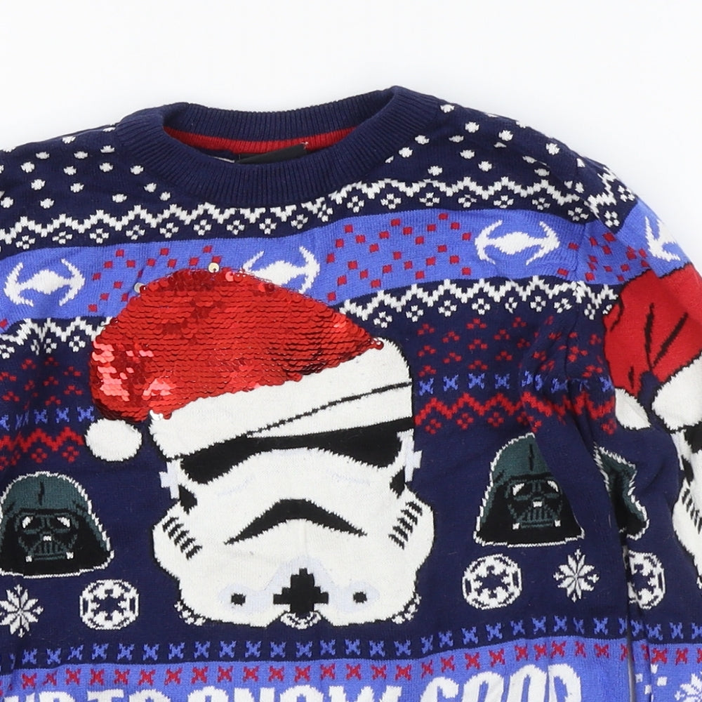 TU Boys Blue Round Neck Geometric 100% Cotton Pullover Jumper Size 6 Years Pullover - Christmas Star Wars