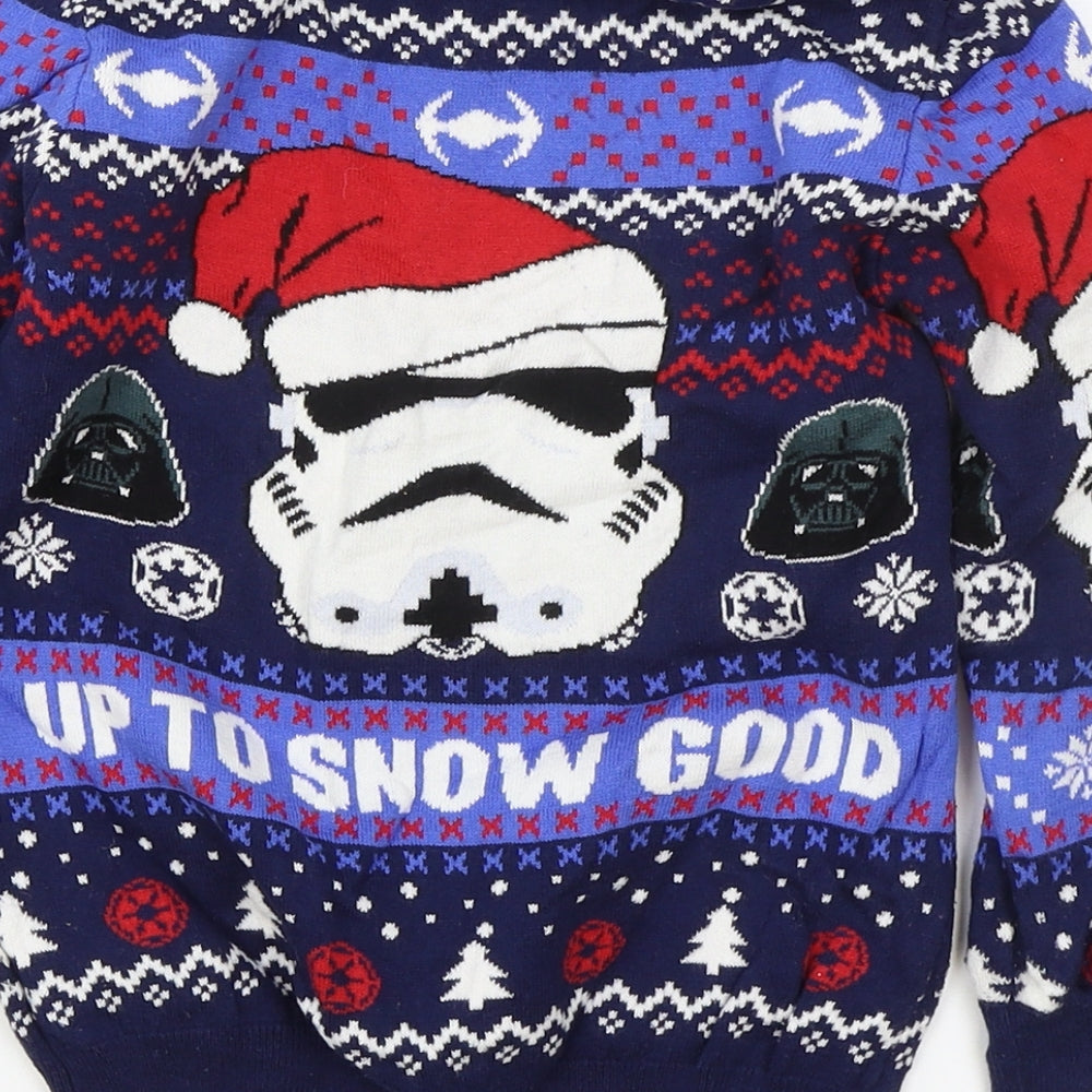 TU Boys Blue Round Neck Geometric 100% Cotton Pullover Jumper Size 6 Years Pullover - Christmas Star Wars