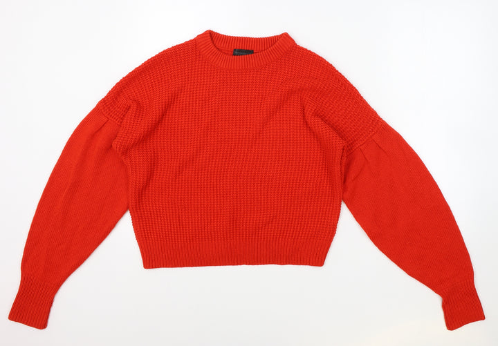 Topshop Womens Red Round Neck Acrylic Pullover Jumper Size 6 - Elasticated Cuffs