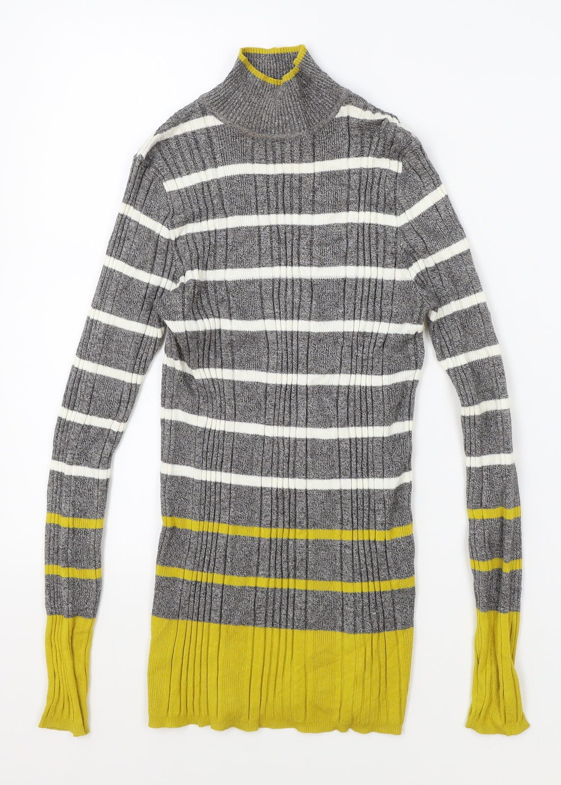 Marks and Spencer Womens Grey High Neck Striped Viscose Pullover Jumper Size 10