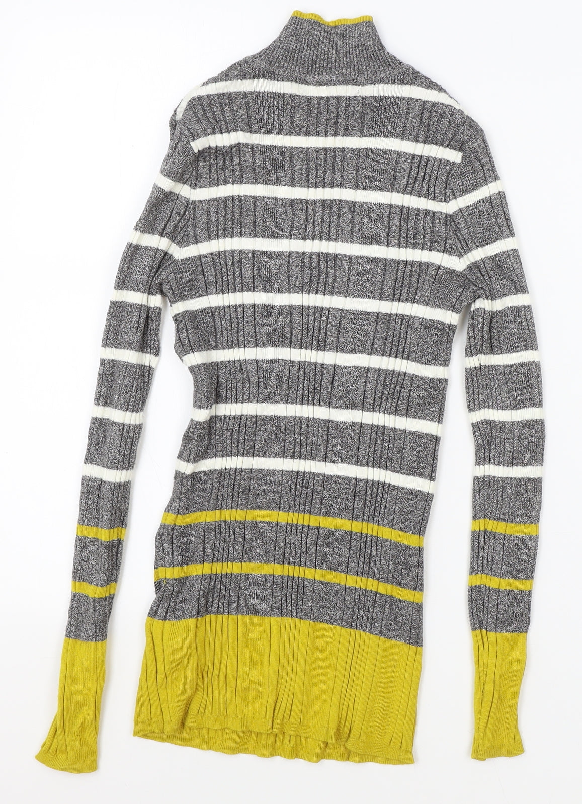 Marks and Spencer Womens Grey High Neck Striped Viscose Pullover Jumper Size 10