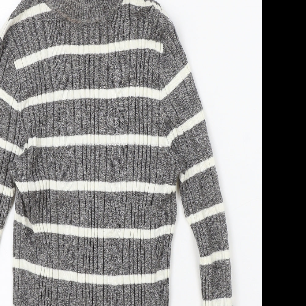 Marks and Spencer Womens Grey High Neck Striped Viscose Pullover Jumper Size 10
