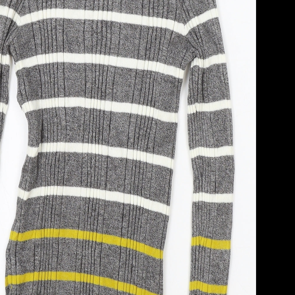 Marks and Spencer Womens Grey High Neck Striped Viscose Pullover Jumper Size 10