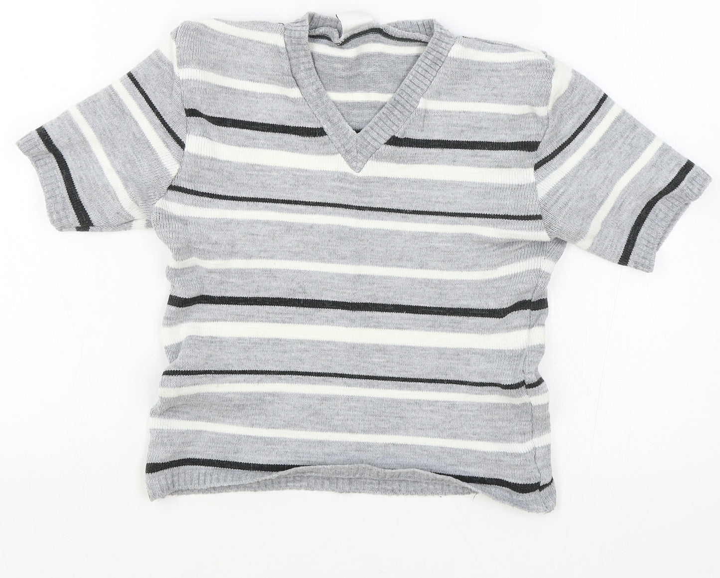 Tammy Girls Grey Striped Acrylic Basic T-Shirt Size 15 Years V-Neck Pullover