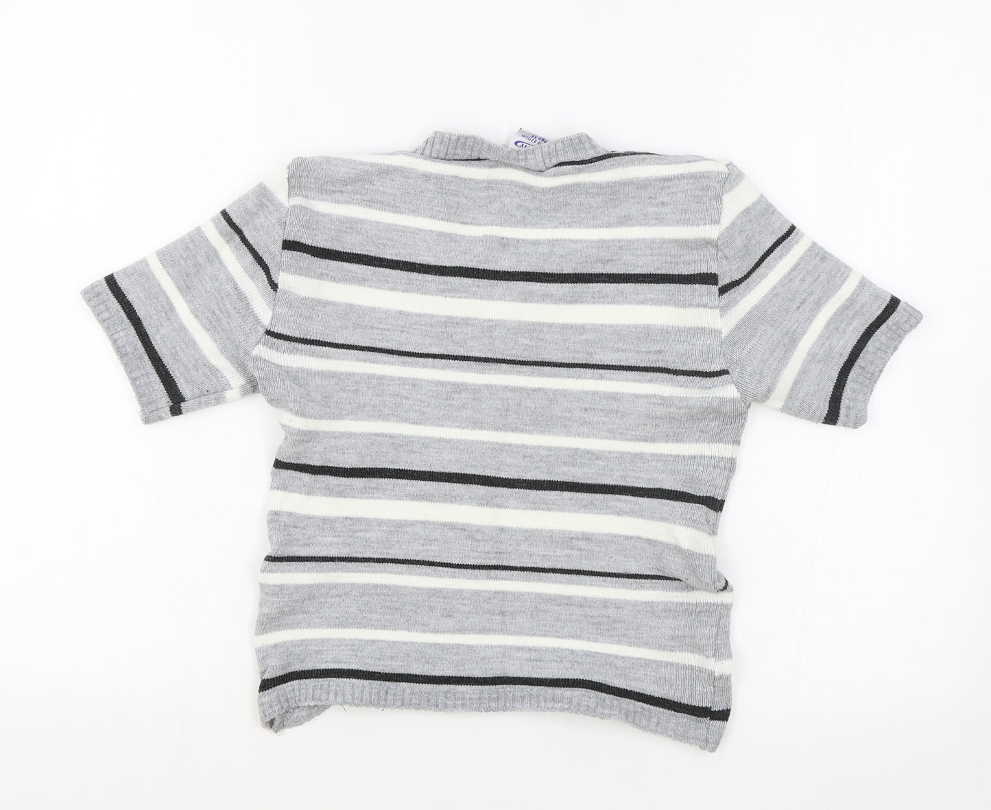 Tammy Girls Grey Striped Acrylic Basic T-Shirt Size 15 Years V-Neck Pullover