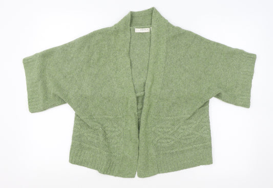 Front view of Kenar men’s green round neck polyester cardigan jumper, size L