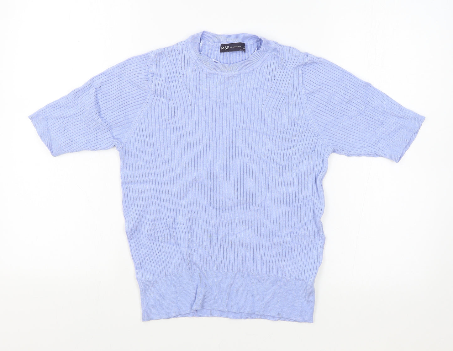 Marks and Spencer Womens Blue Viscose Basic T-Shirt Size 12 Round Neck - Ribbed