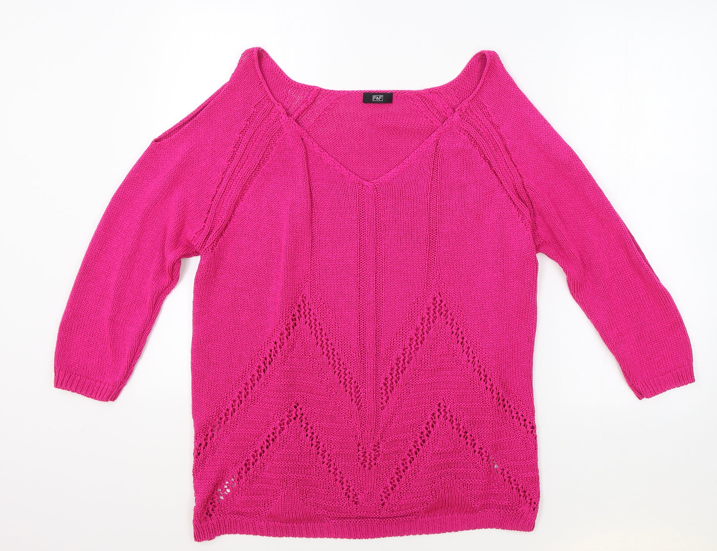 F&F Womens Pink V-Neck Acrylic Pullover Jumper Size 18 - Keyhole Shoulders