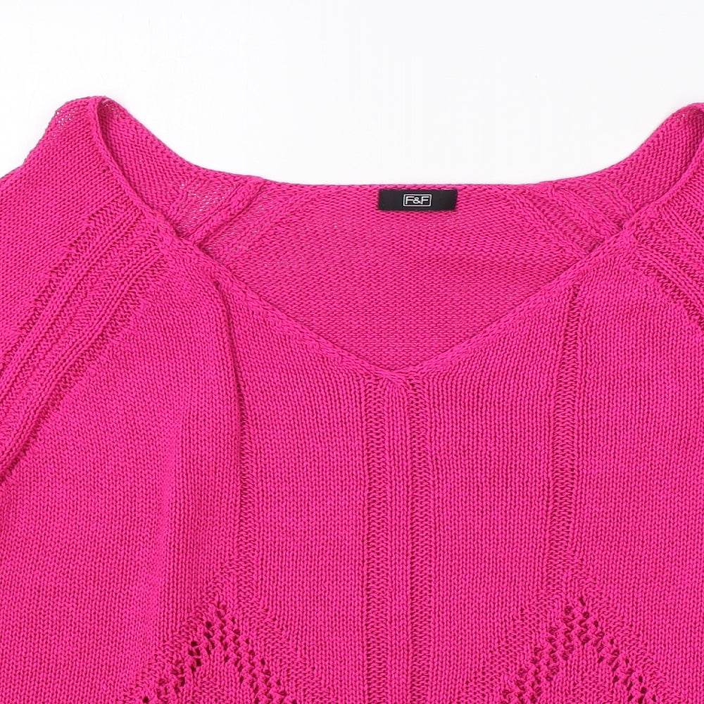 F&F Womens Pink V-Neck Acrylic Pullover Jumper Size 18 - Keyhole Shoulders