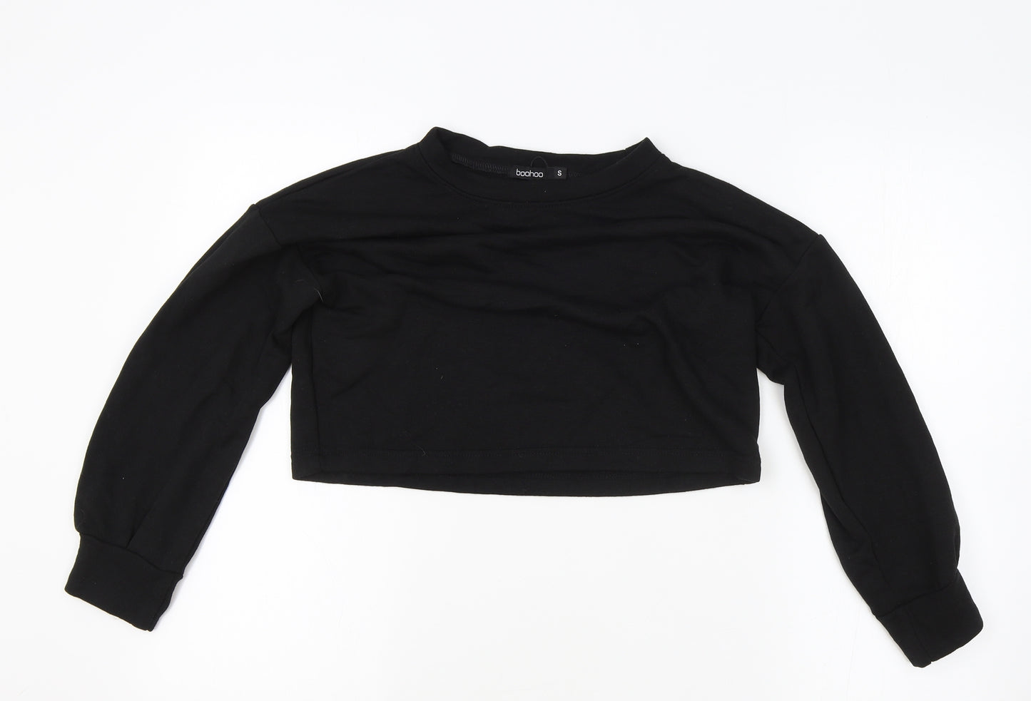 Boohoo Womens Black Polyester Pullover Sweatshirt Size S Pullover - Cropped