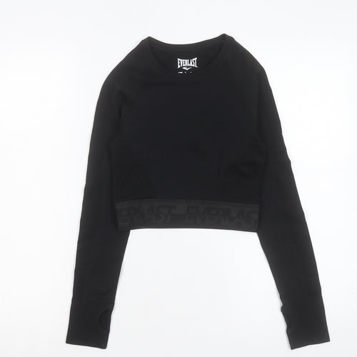 Everlast Womens Black Polyester Cropped Casual Size 10 Crew Neck Pullover