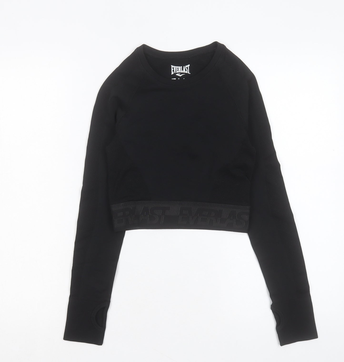 Everlast Womens Black Polyester Cropped Casual Size 10 Crew Neck Pullover