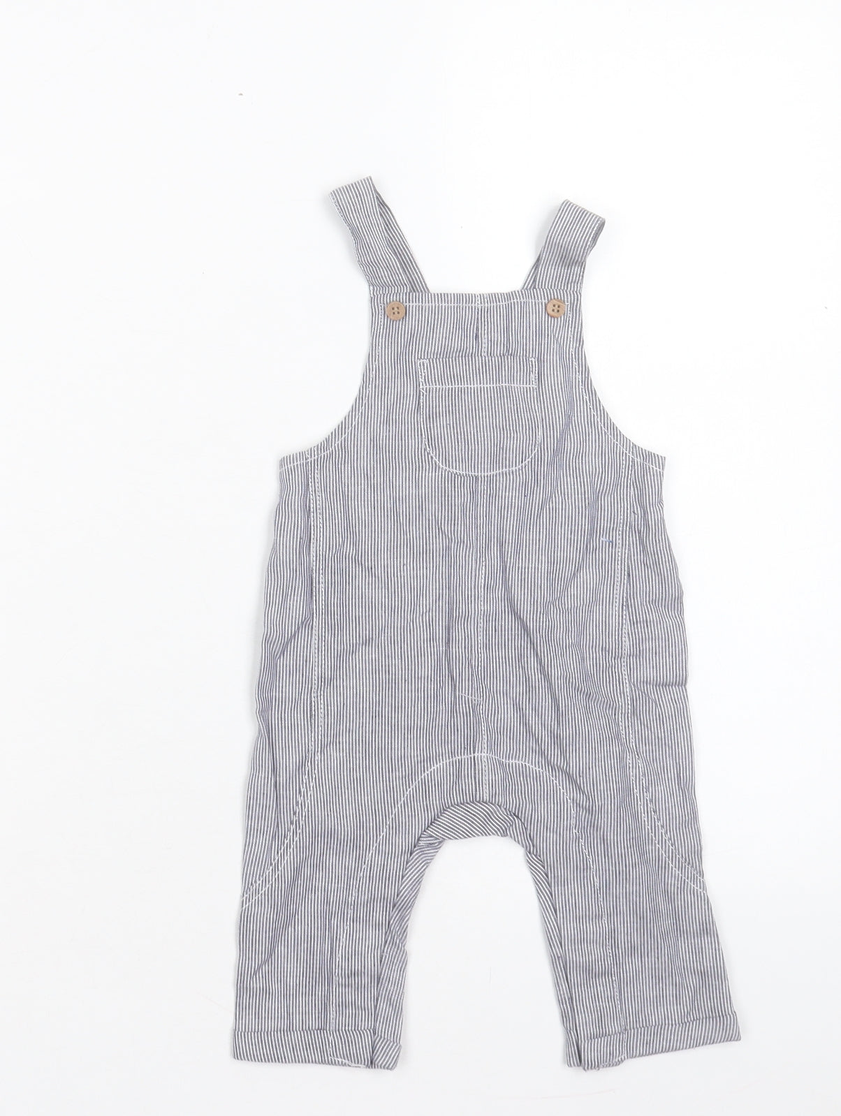 Matalan Boys Blue Striped Cotton Dungaree One-Piece Size 3-6 Months Button - Pocket Detail