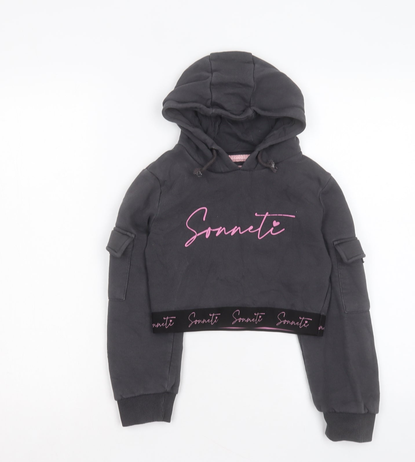 Sonneti Girls Grey Cotton Pullover Hoodie Size 8-9 Years Pullover - Cropped