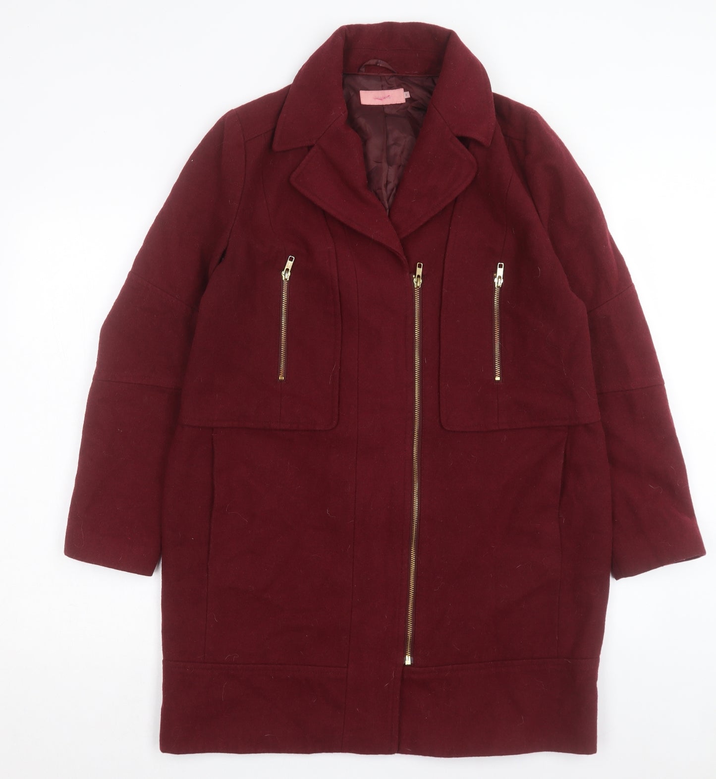 John Lewis Womens Red Overcoat Coat Size 12 Zip
