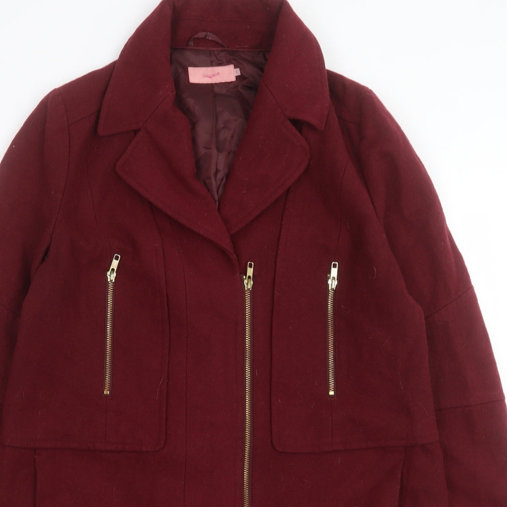 John Lewis Womens Red Overcoat Coat Size 12 Zip