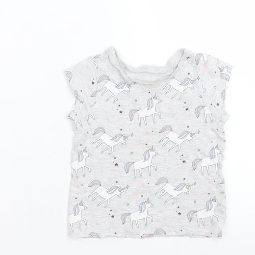 George Girls Grey Geometric Cotton Basic T-Shirt Size 12-18 Months Crew Neck Pullover - Unicorn Print