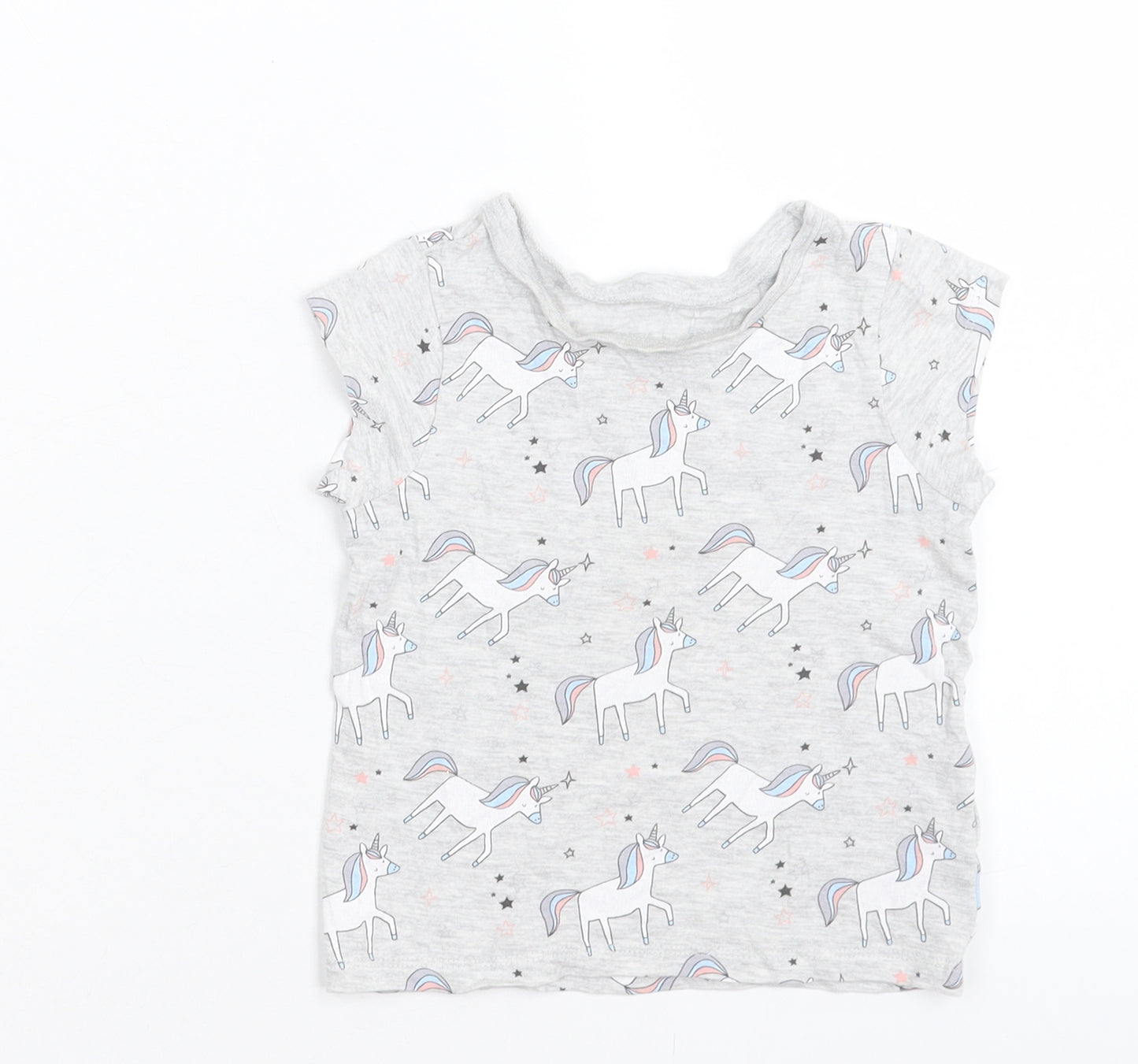 George Girls Grey Geometric Cotton Basic T-Shirt Size 12-18 Months Crew Neck Pullover - Unicorn Print