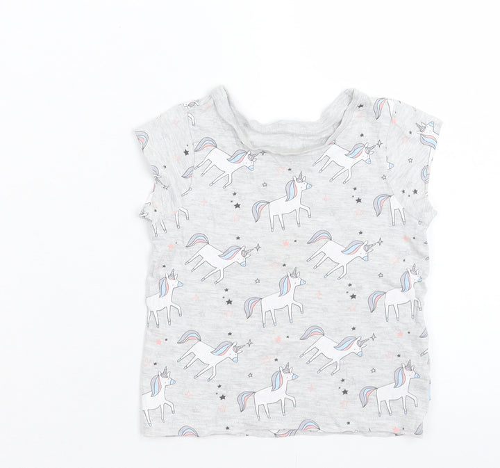 George Girls Grey Geometric Cotton Basic T-Shirt Size 12-18 Months Crew Neck Pullover - Unicorn Print