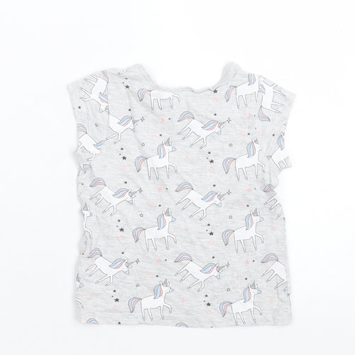 George Girls Grey Geometric Cotton Basic T-Shirt Size 12-18 Months Crew Neck Pullover - Unicorn Print