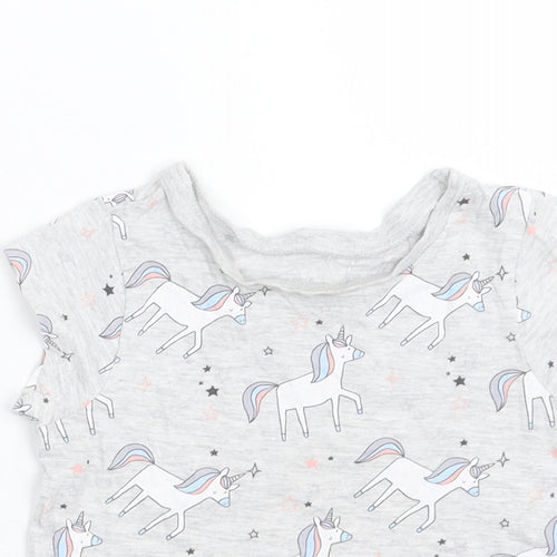 George Girls Grey Geometric Cotton Basic T-Shirt Size 12-18 Months Crew Neck Pullover - Unicorn Print