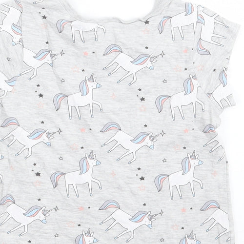 George Girls Grey Geometric Cotton Basic T-Shirt Size 12-18 Months Crew Neck Pullover - Unicorn Print