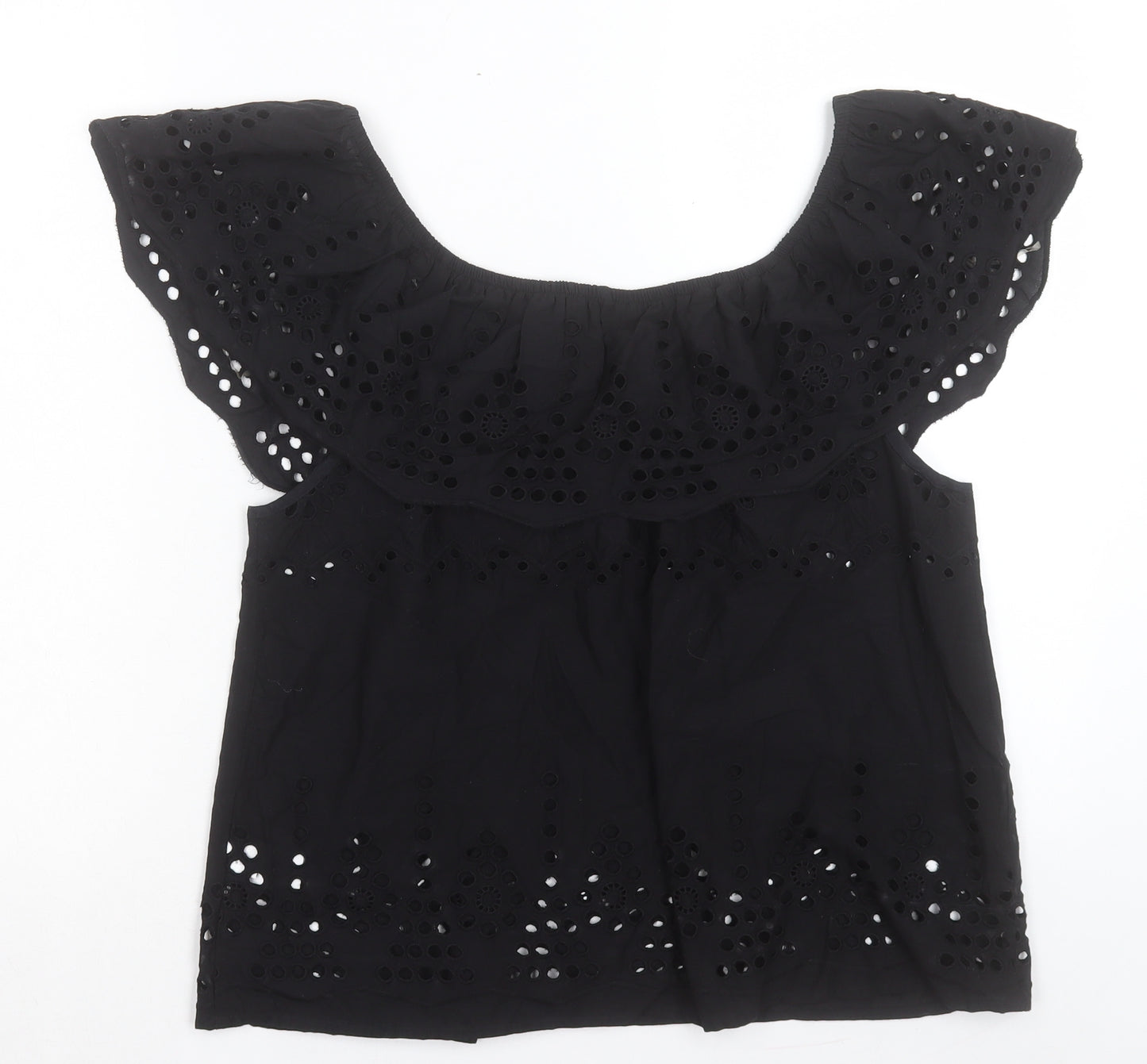 Papaya Womens Black Cotton Basic T-Shirt Size 16 Off the Shoulder