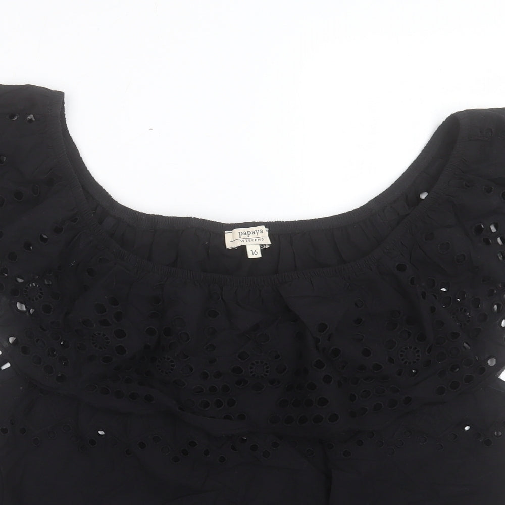 Papaya Womens Black Cotton Basic T-Shirt Size 16 Off the Shoulder