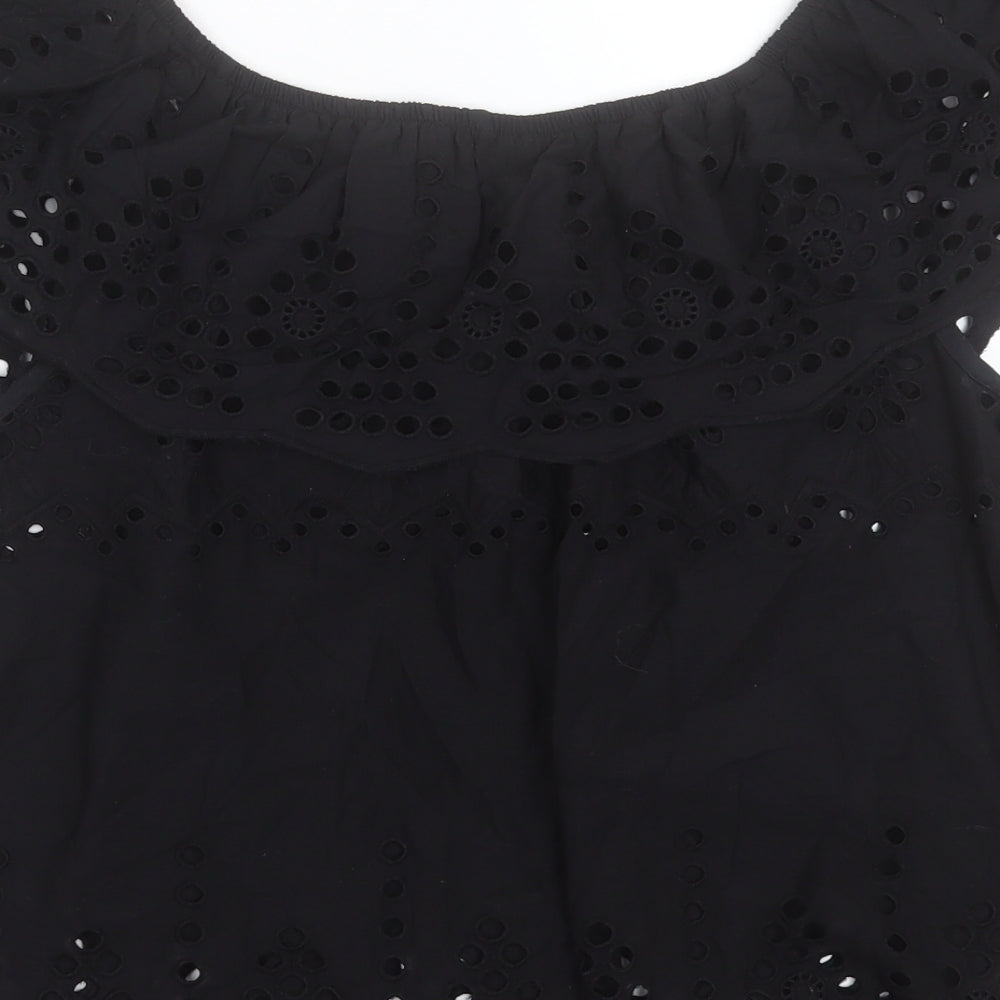 Papaya Womens Black Cotton Basic T-Shirt Size 16 Off the Shoulder