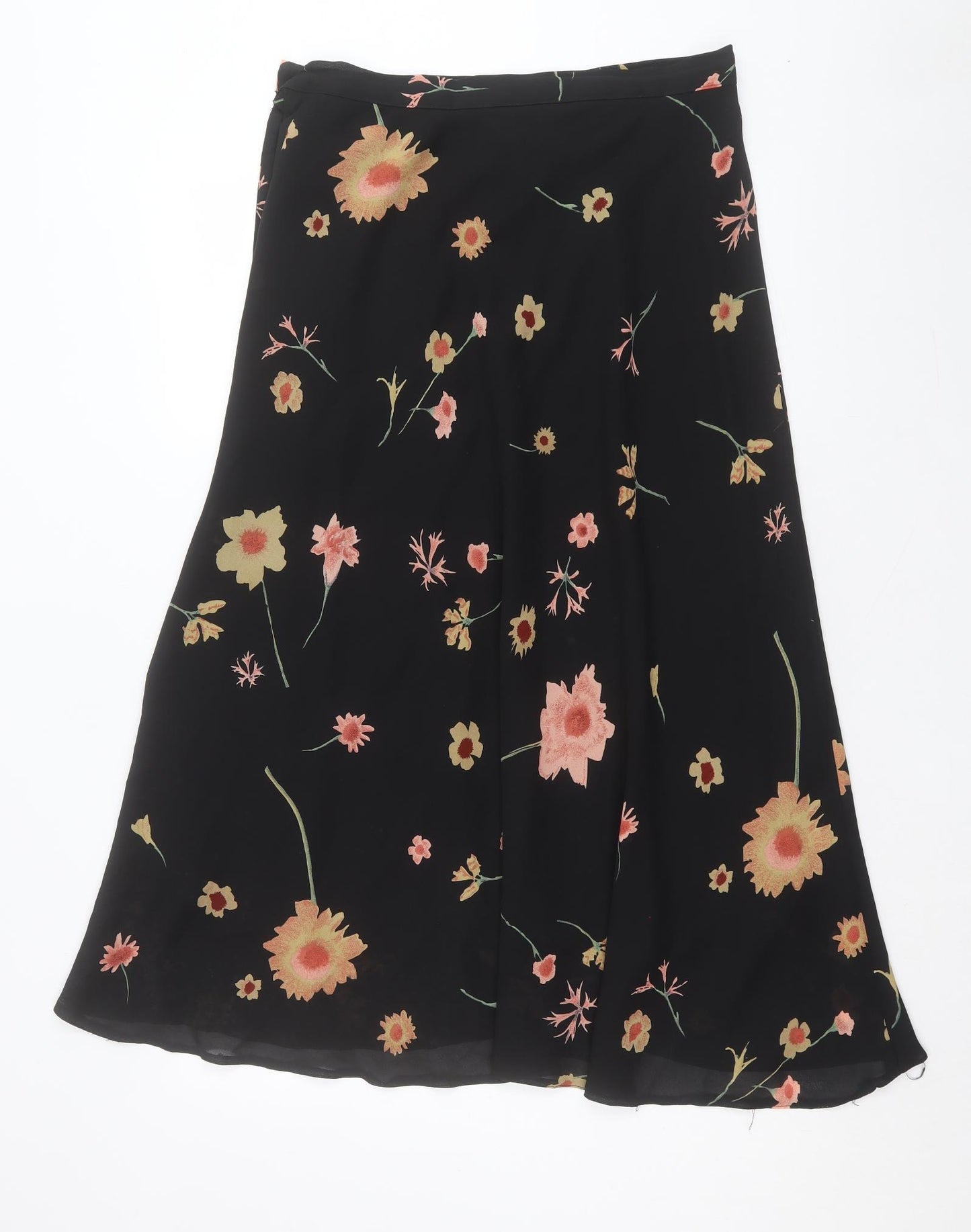 Wallis Womens Black Floral Polyester A-Line Skirt Size 14 Button