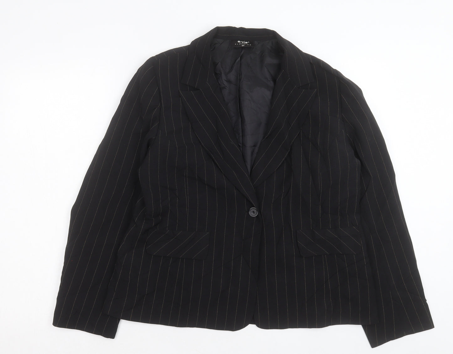 Evie Womens Black Striped Jacket Blazer Size 16 Button