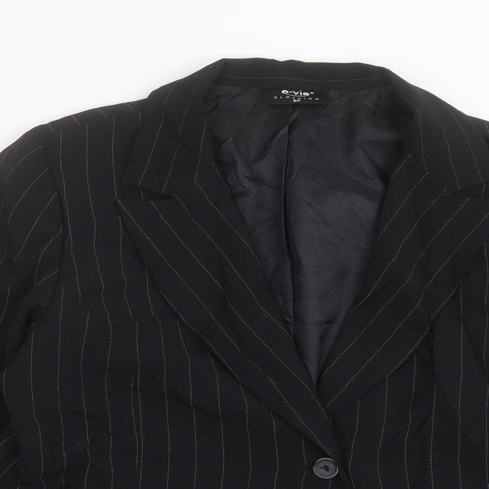 Evie Womens Black Striped Jacket Blazer Size 16 Button