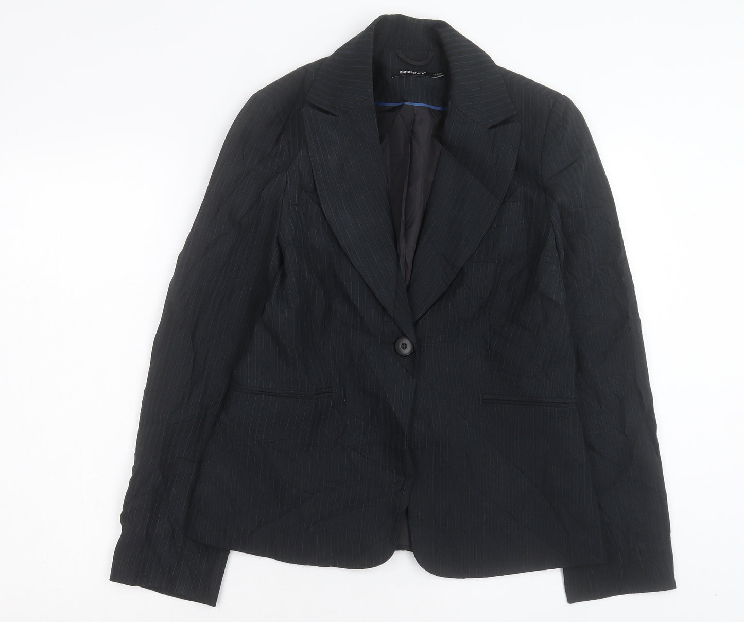 Atmosphere Womens Black Striped Jacket Blazer Size 12 Button