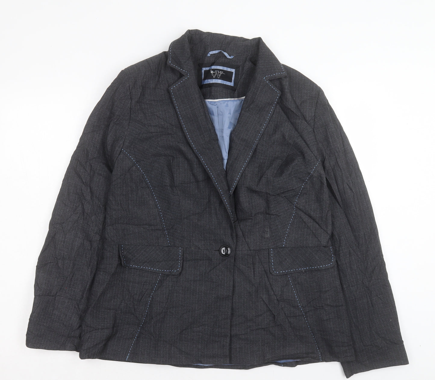 BHS Womens Grey Striped Jacket Blazer Size 16 Button