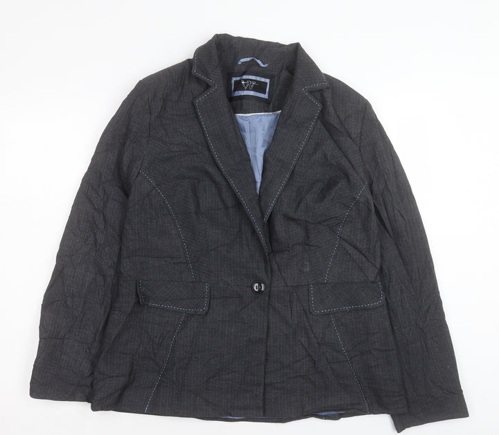 BHS Womens Grey Striped Jacket Blazer Size 16 Button
