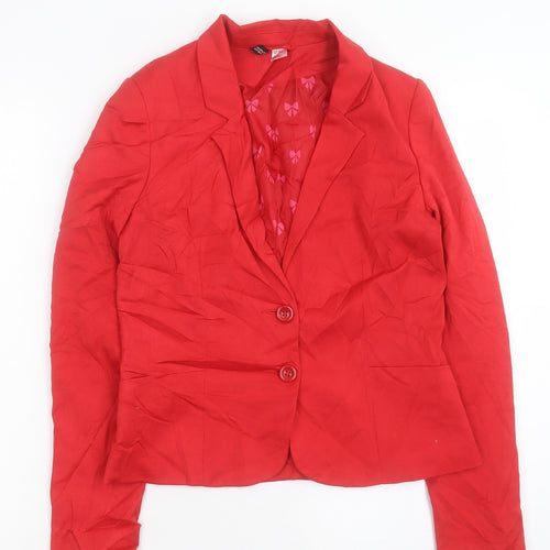H&M Womens Red Jacket Blazer Size 12 Button