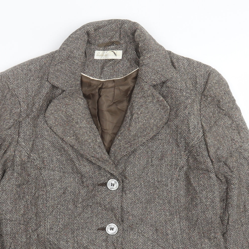 George Womens Brown Herringbone Jacket Blazer Size 14 Button