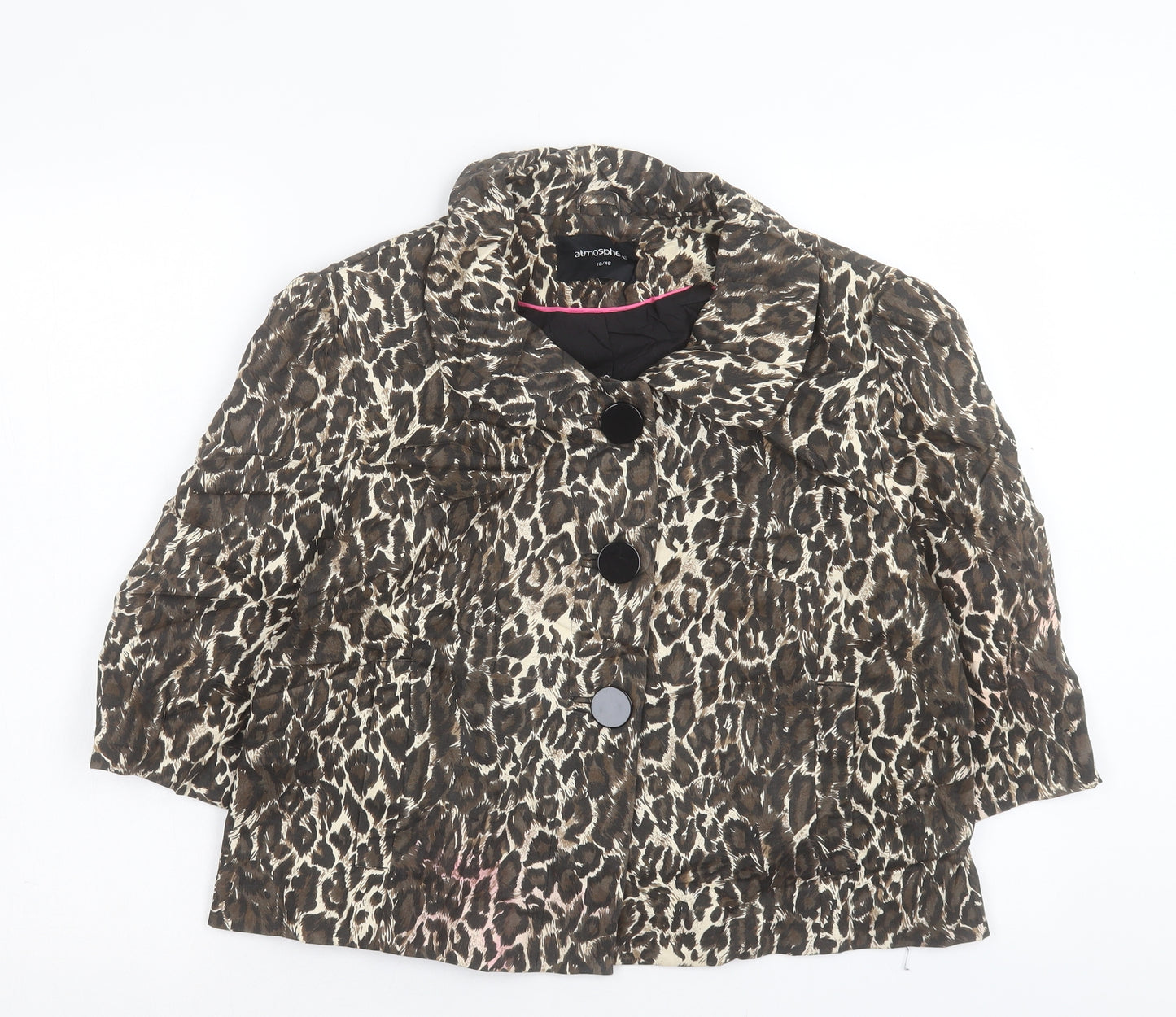Atmosphere Womens Brown Animal Print Jacket Size 18 Button
