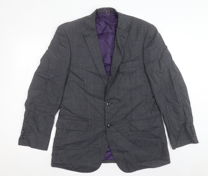 George Mens Grey Plaid Polyester Jacket Suit Jacket Size 40