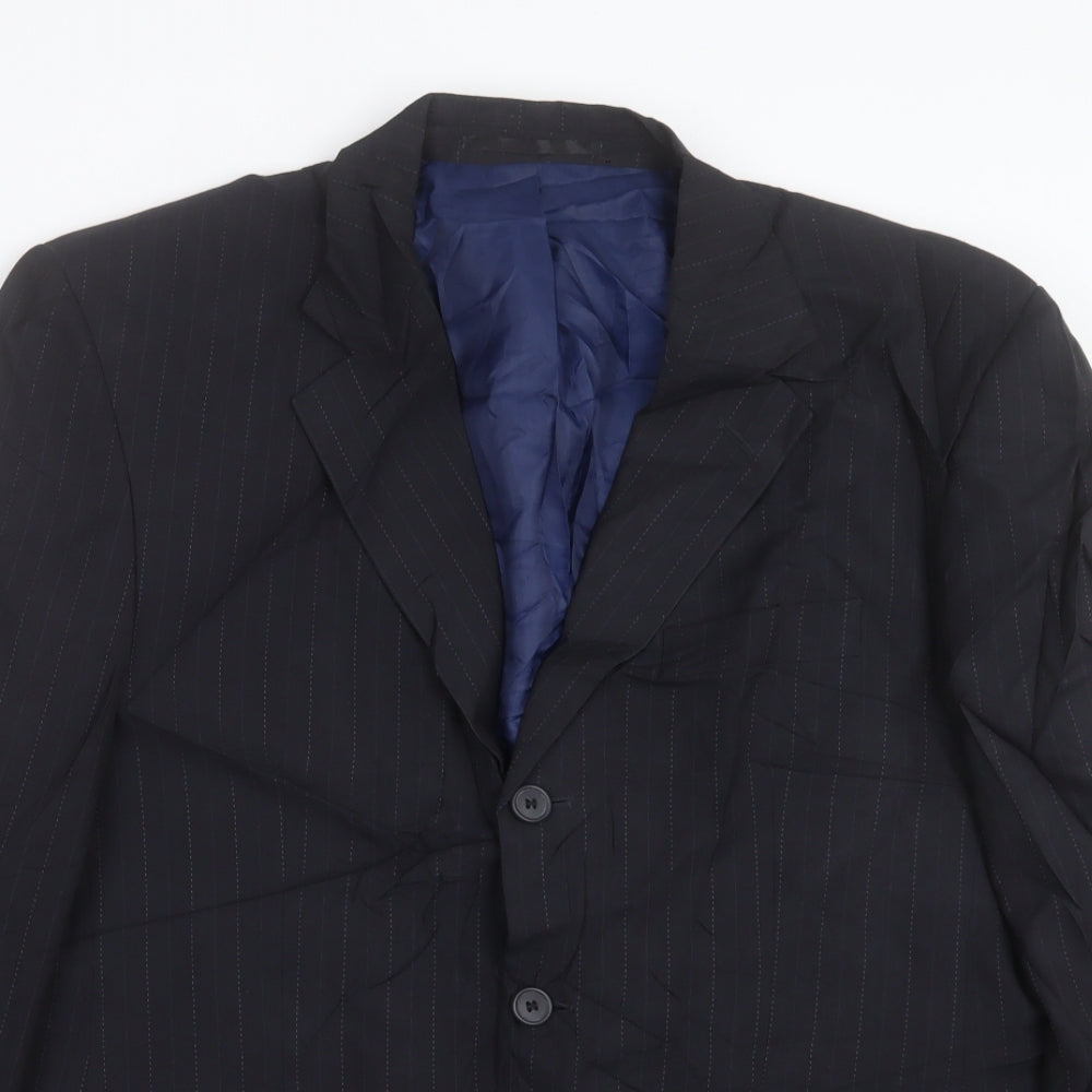 George Mens Blue Striped Polyester Jacket Suit Jacket Size 42