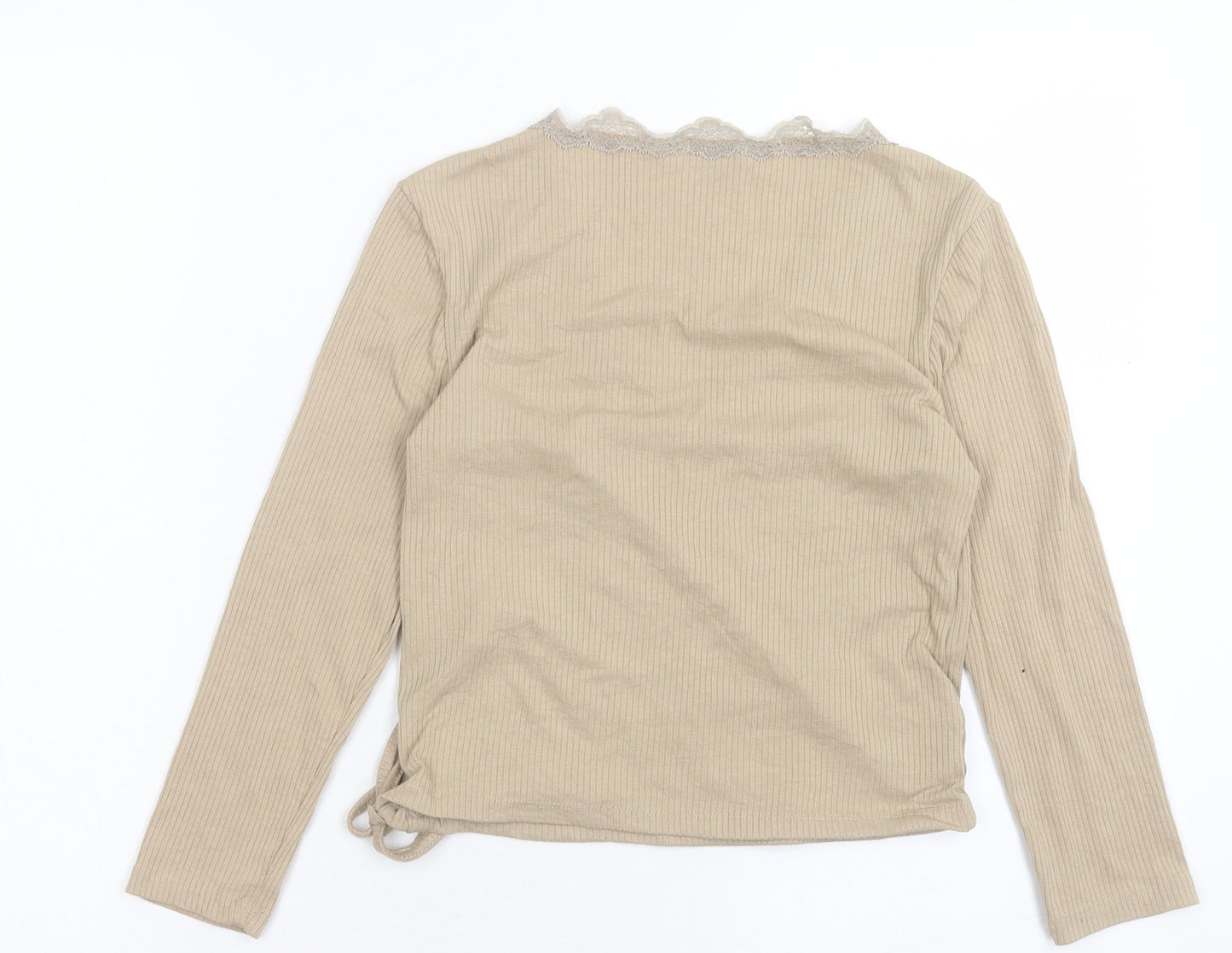 Stradivarius Womens Beige Polyester Wrap Blouse Size M V-Neck - Lace Trim