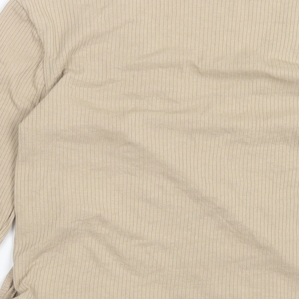 Stradivarius Womens Beige Polyester Wrap Blouse Size M V-Neck - Lace Trim