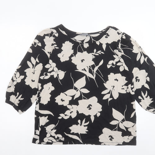 Principles Womens Black Floral Viscose Basic T-Shirt Size 18 Boat Neck