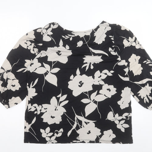 Principles Womens Black Floral Viscose Basic T-Shirt Size 18 Boat Neck