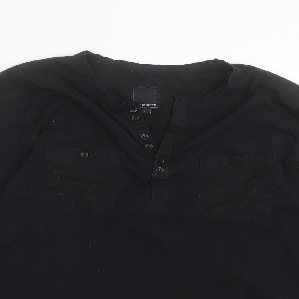 Penshoppe Womens Black Cotton Basic T-Shirt Size L Henley