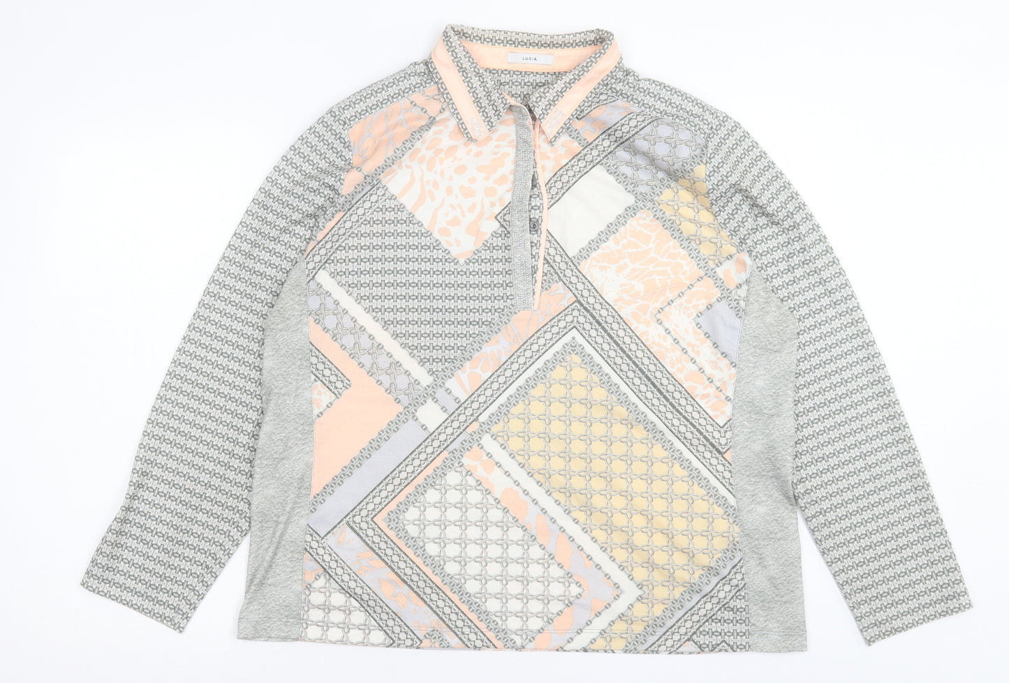 LUCIA Womens Multicoloured Geometric Polyester Basic Polo Size 20 Collared