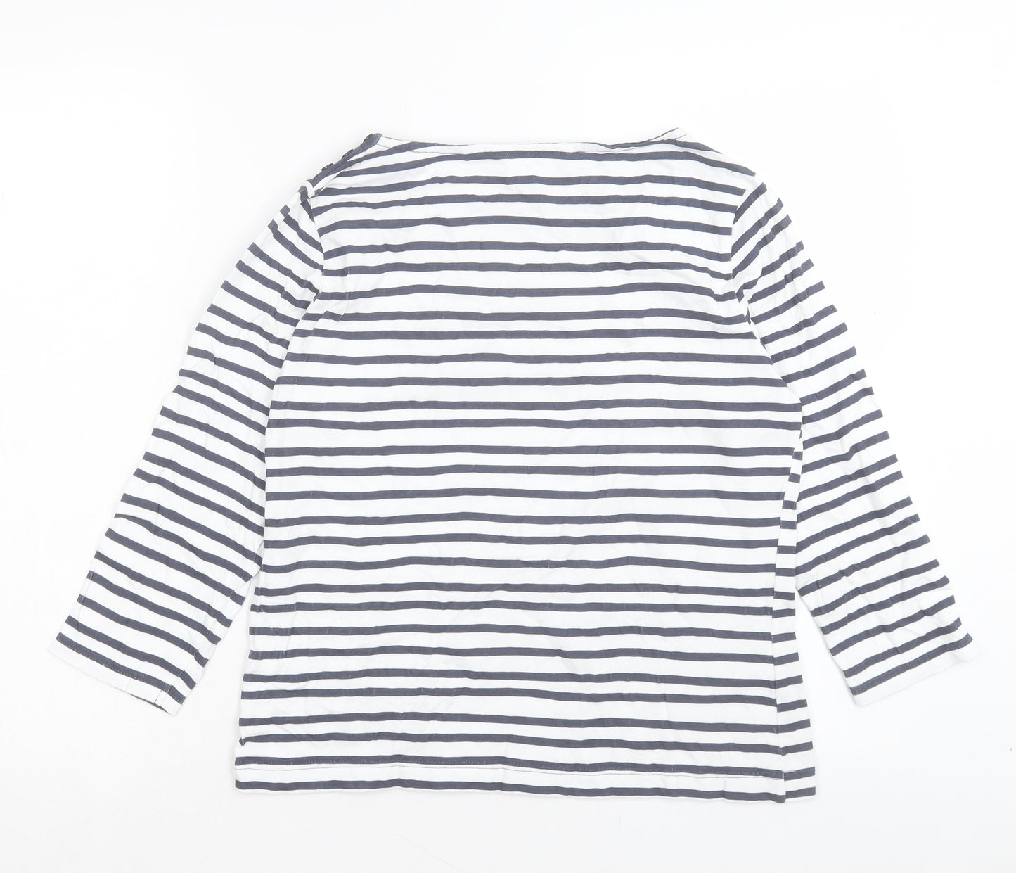 Tulchan Womens White Striped Cotton Basic T-Shirt Size 12 Boat Neck