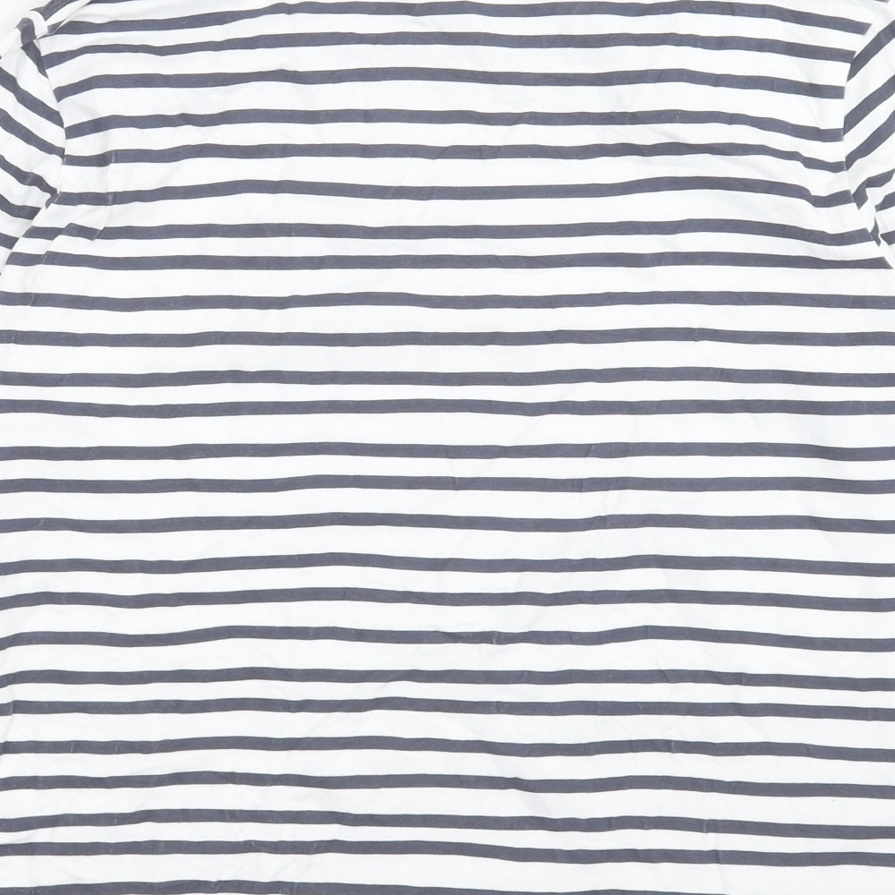 Tulchan Womens White Striped Cotton Basic T-Shirt Size 12 Boat Neck